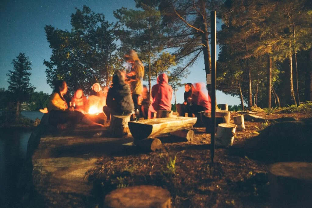 Setting up the campfire is an important camping activity