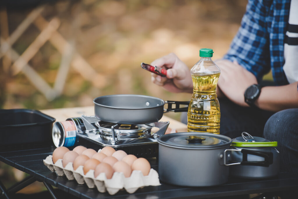 Camp cooking Essentials like Pots, Pans and stove